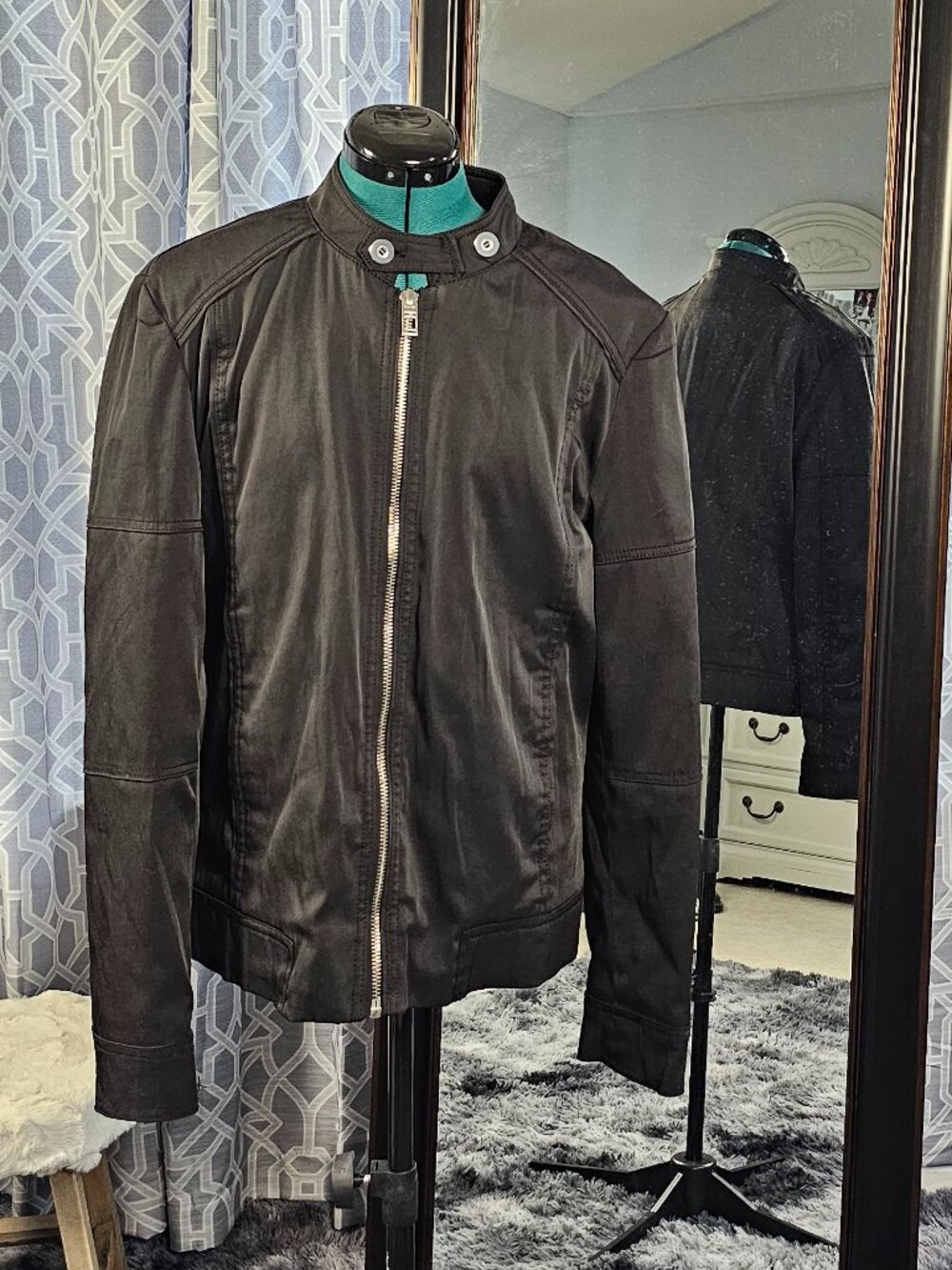 Black Rivet Men’s Café Racer Moto Jacket – Faux Leather PU – Size M